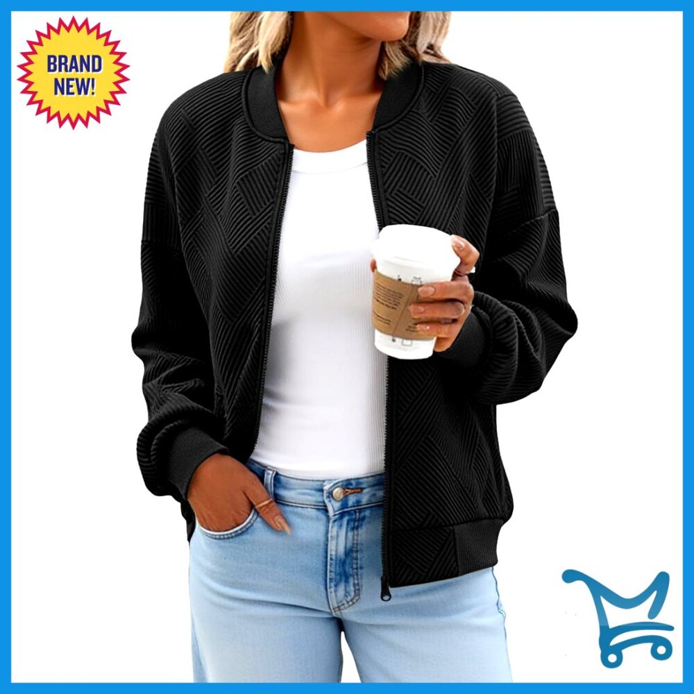 Lightweight Bomber Jacket Zip Up Casual Trendy Outerwear With Pockets
